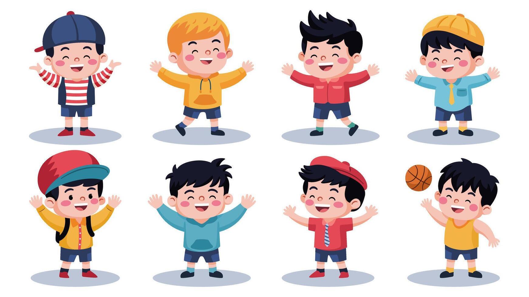 A group of young boys are standing in a row, all smiling vector