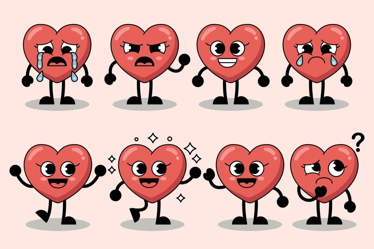 A collection of cartoon hearts with different expressions. vector