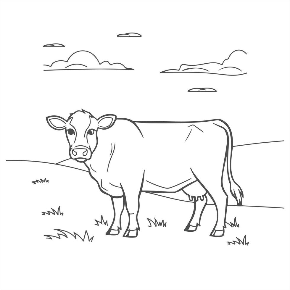 a beautiful cow art outline vector