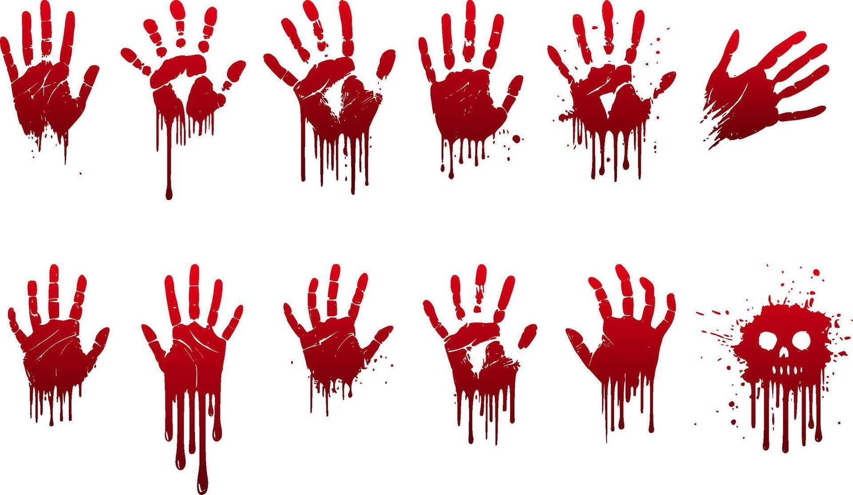 12 bloody handprint clipart illustrations, halloween bundle, blood handprint transparent background vector