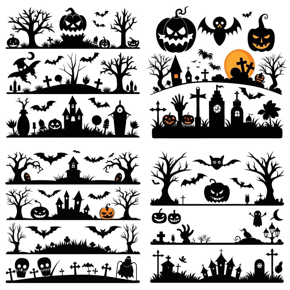 Frighteningly Creative Silhouettes for Halloween Borders vector