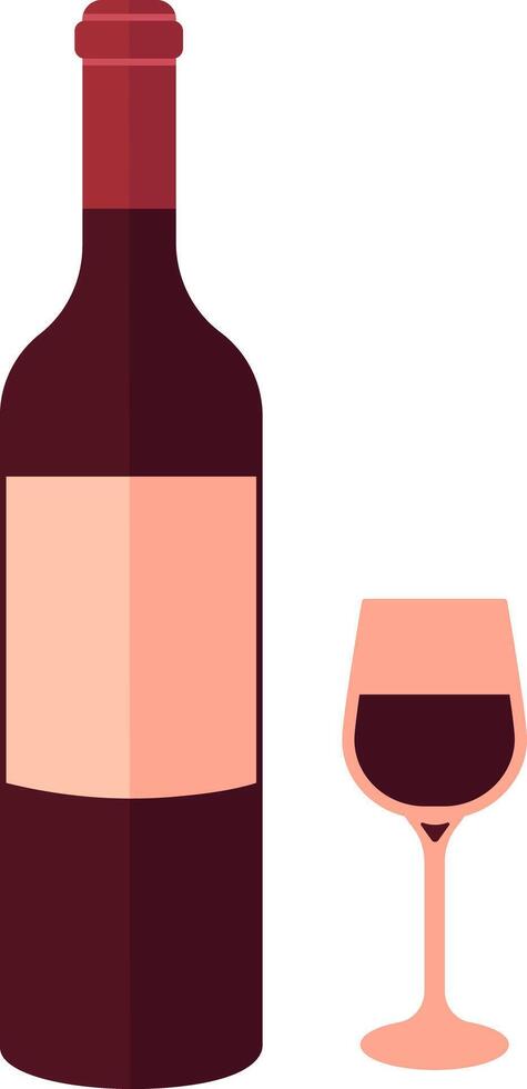 Bottle and glass of red wine. vector
