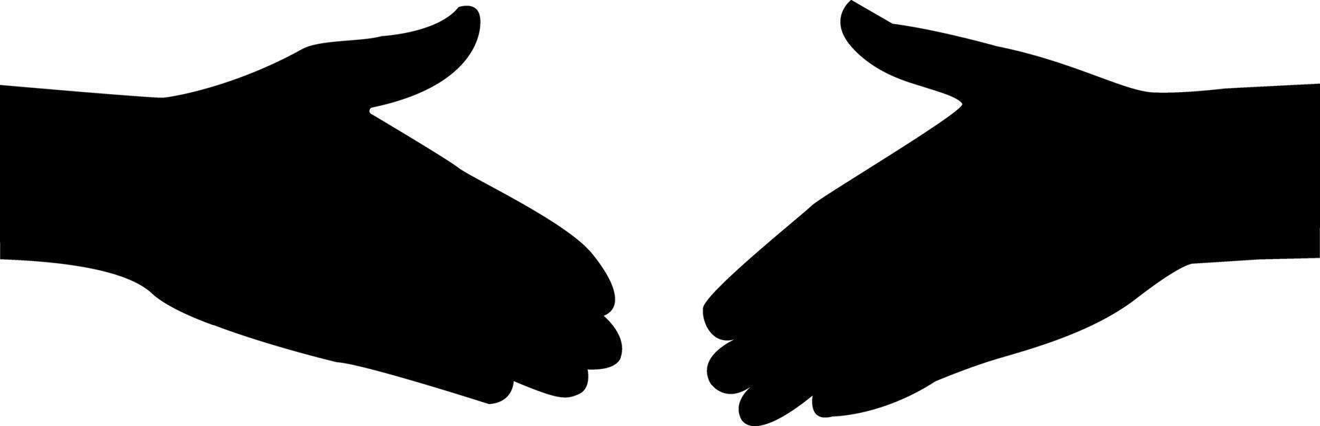 Black silhouette of two hands moving towards each other for a handshake. vector