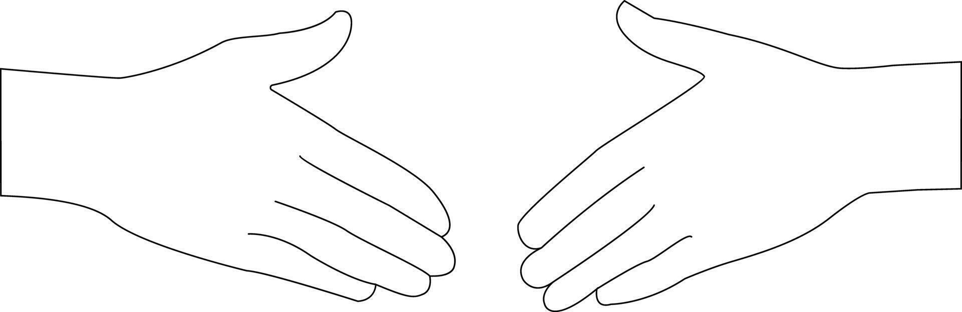 Outline illustration of two hands moving towards each other for a handshake. vector