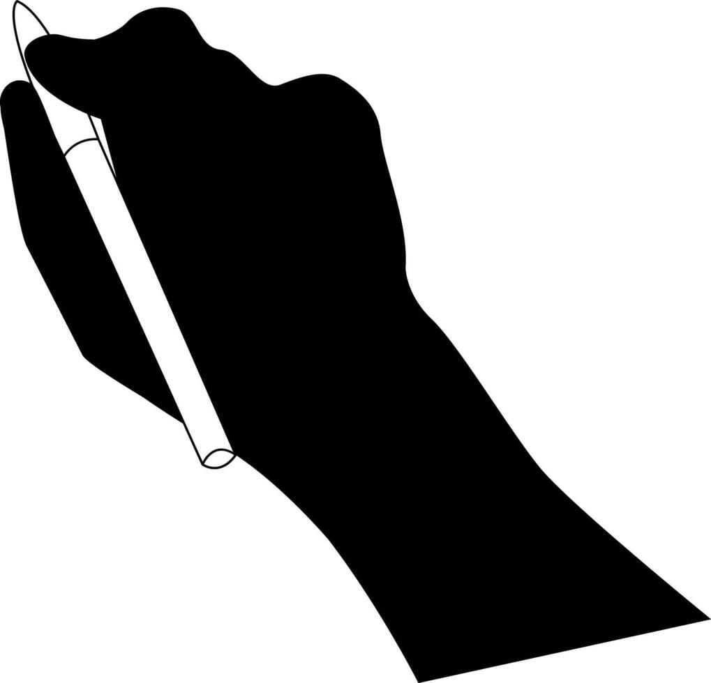 Silhouette of a hand holding a pen. vector