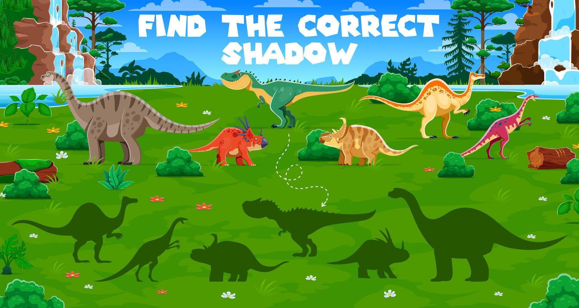 Find the correct shadow of prehistoric dinosaurs vector