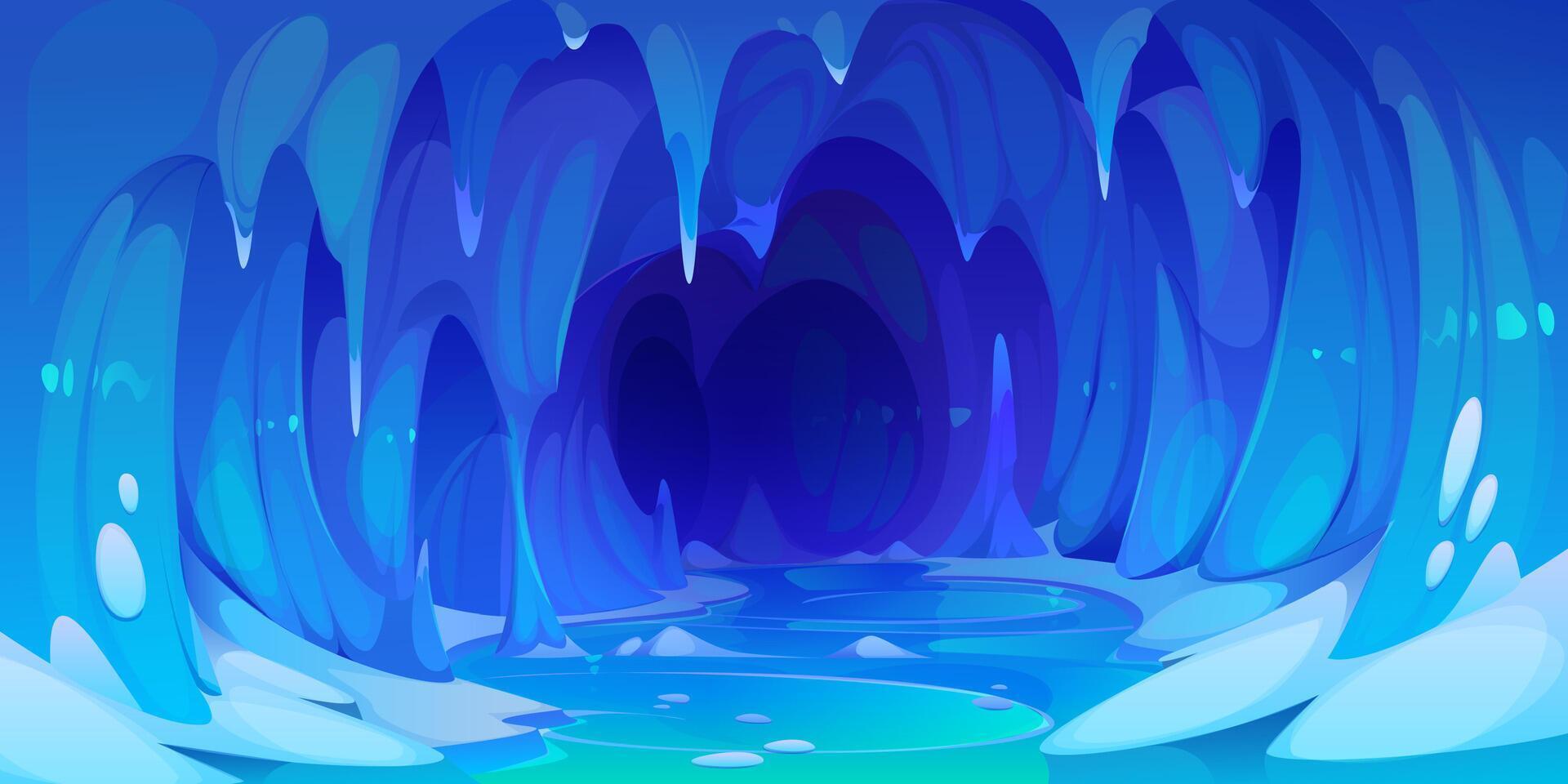 Ice cave landscape. Cartoon frozen cavern vector