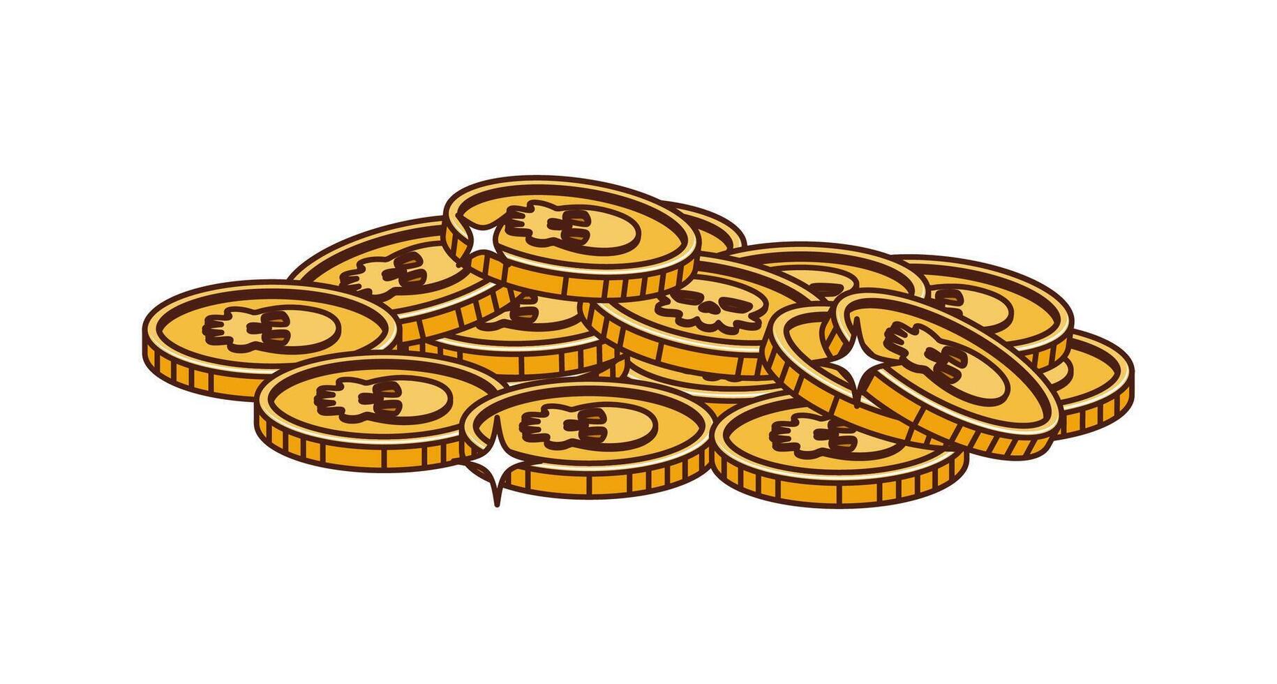 Retro cartoon groovy pirate corsair golden coins vector