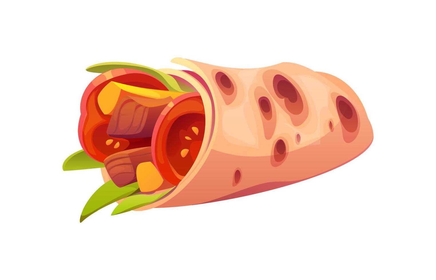 Cartoon burrito, Mexican fast food tex mex meal vector