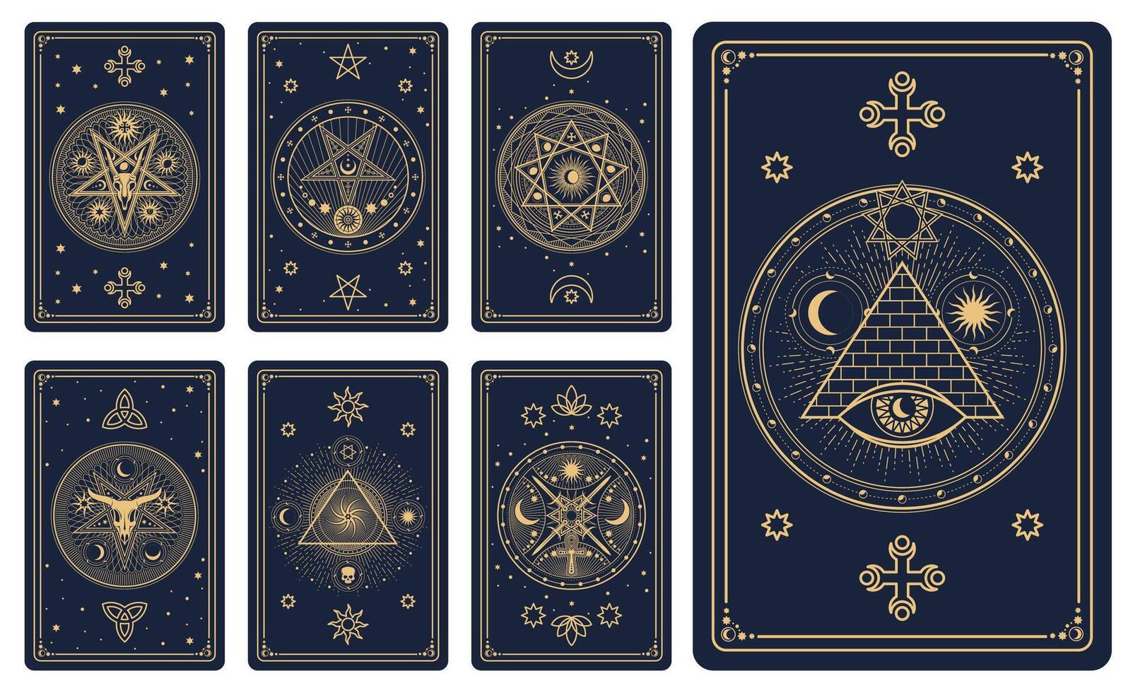 Magic tarot cards, mystic signs, esoteric symbols vector