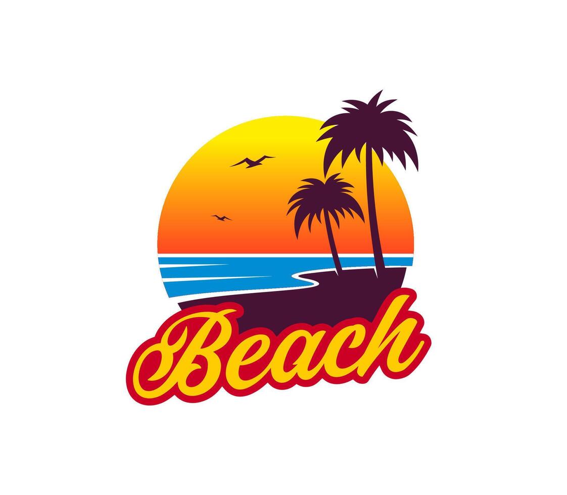 Summer tropical sunrise, palm trees, island beach vector