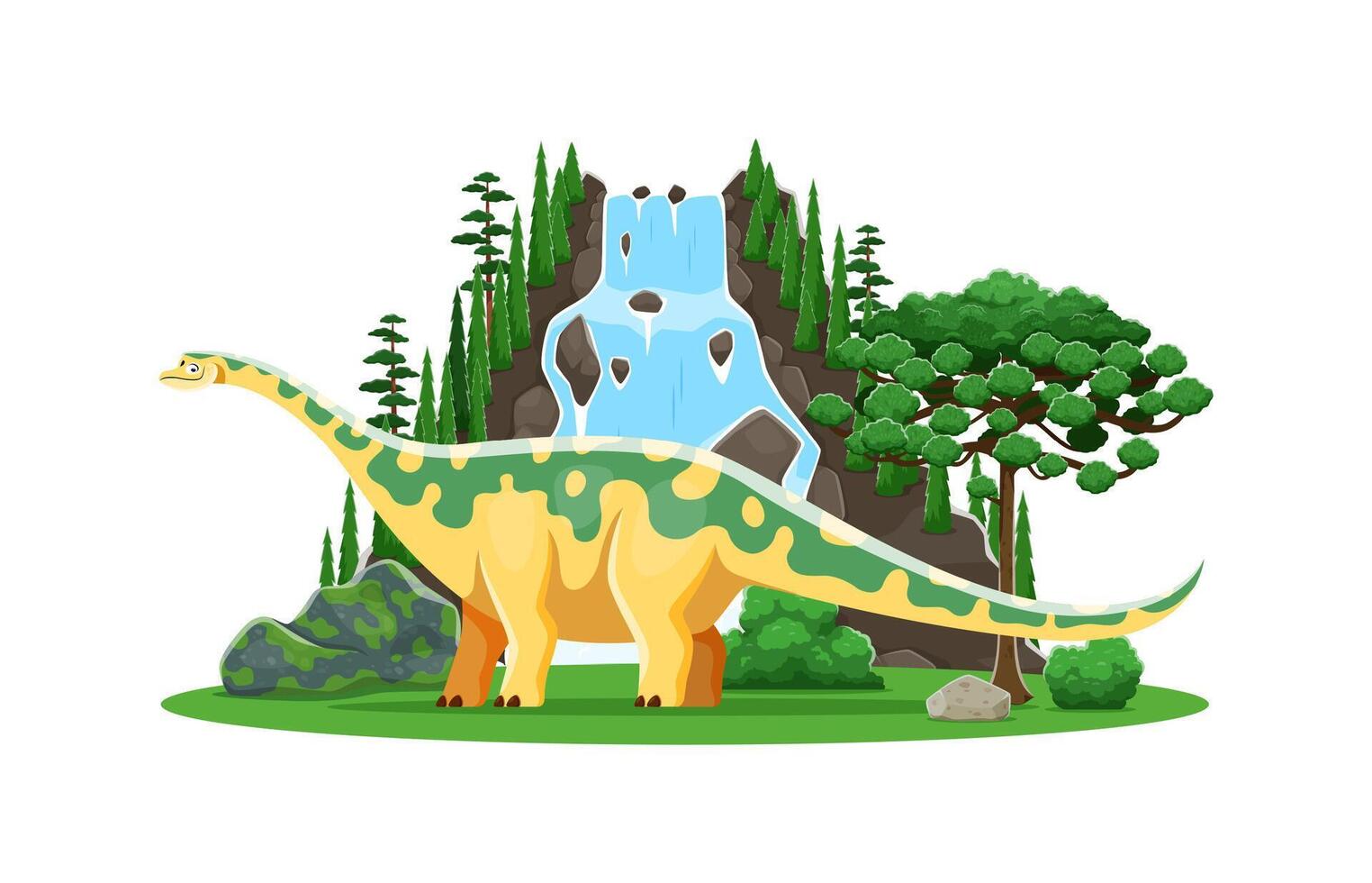 Cartoon dinosaur, prehistoric Opisthocoelicaudia vector