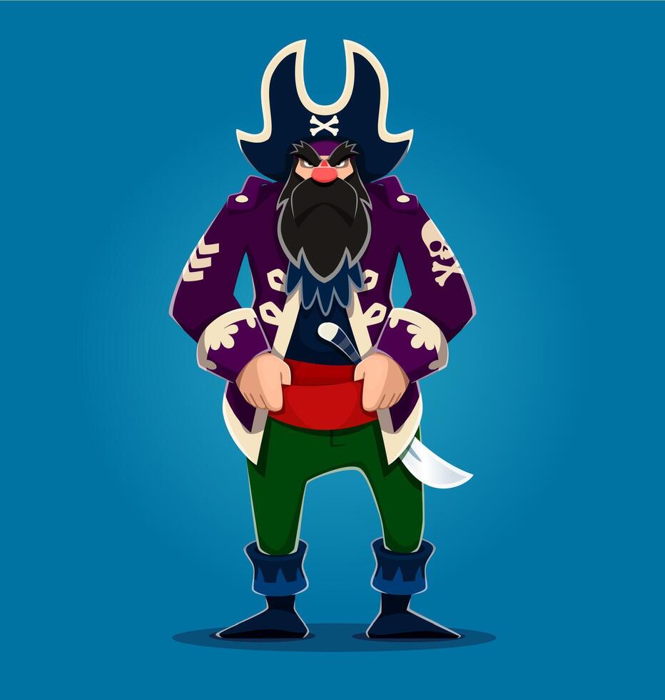 Cartoon pirate, shipman skipper, corsair character vector