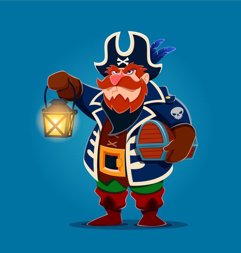 Cartoon pirate character with treasure chest vector