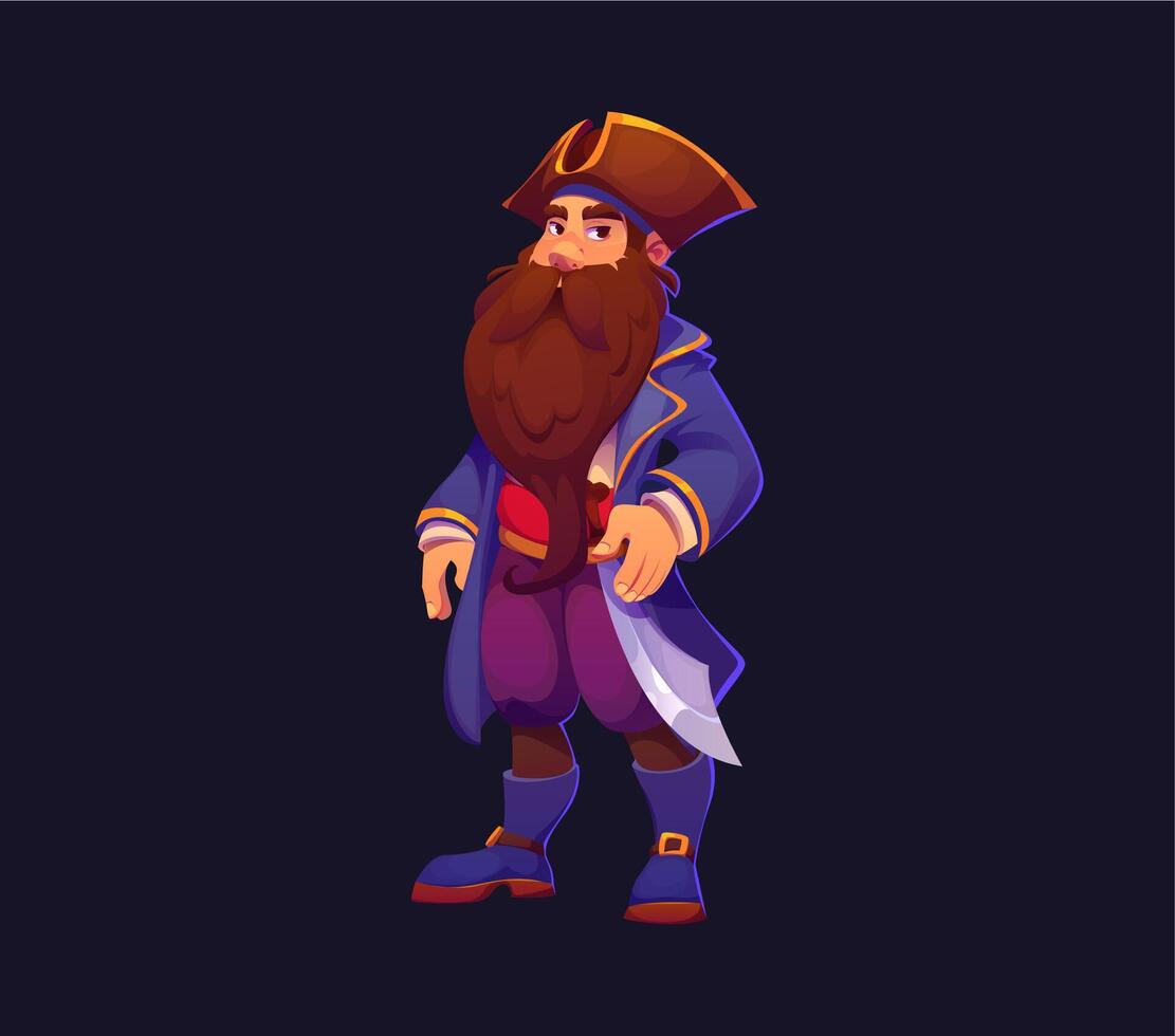 Cartoon pirate captain character with brown beard vector