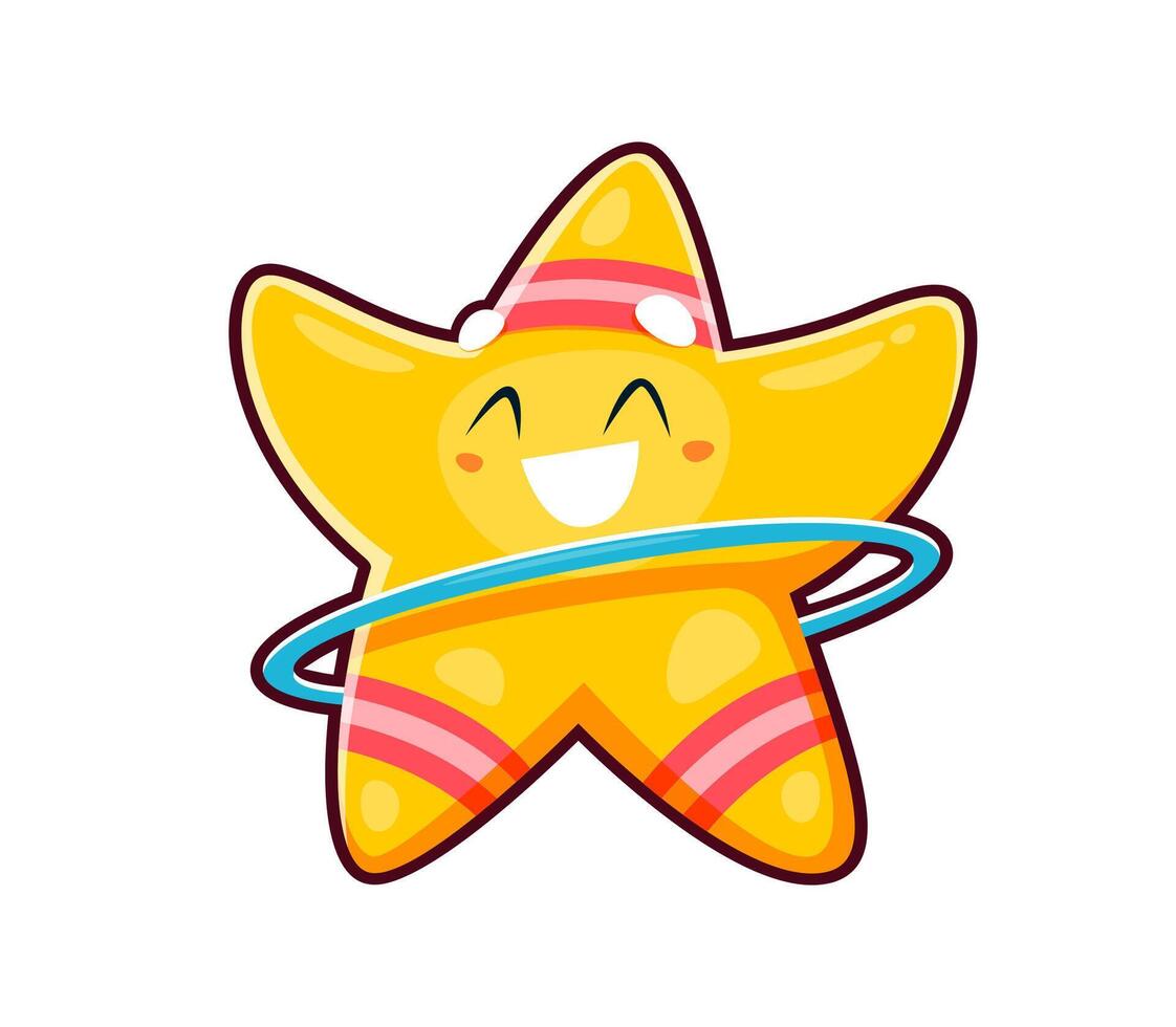 Cute kawaii fitness star character with hula hoop vector