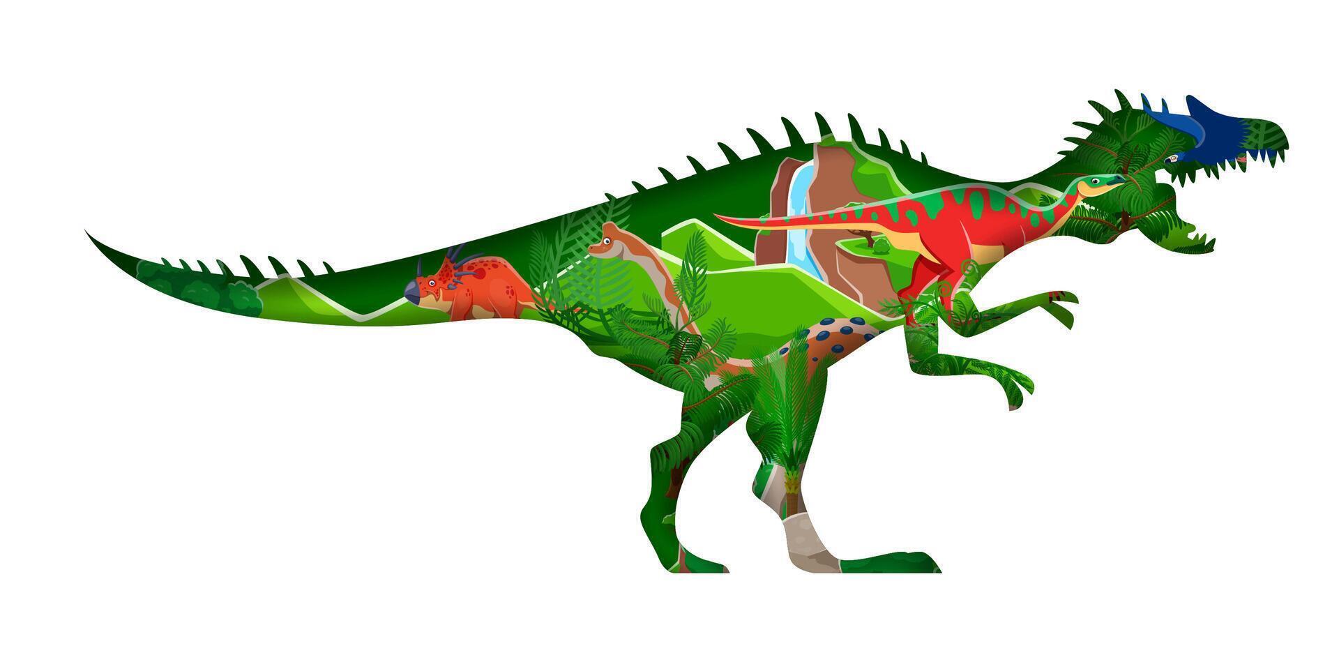 Paper cut dinosaur character silhouette roaring vector