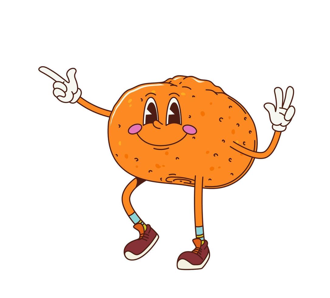 Cartoon retro groovy tangerine fruit character vector