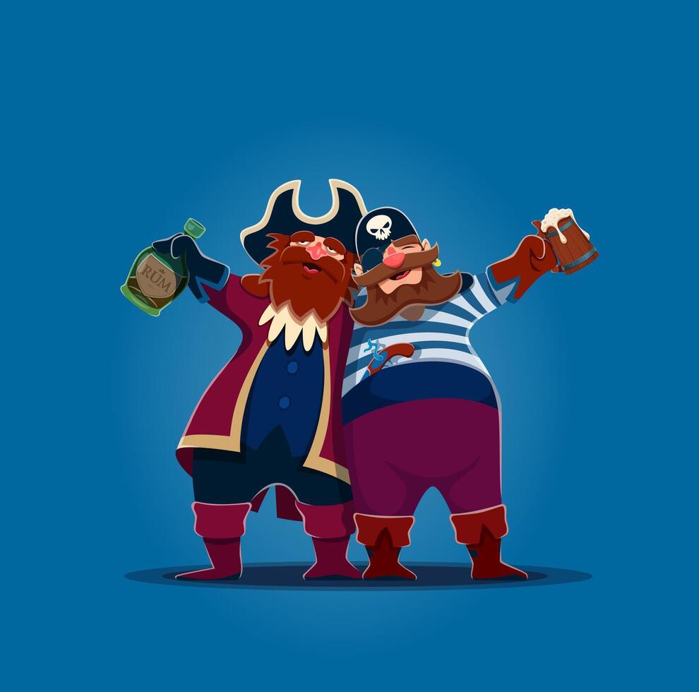 Two cartoon old pirate corsairs, drunk characters vector