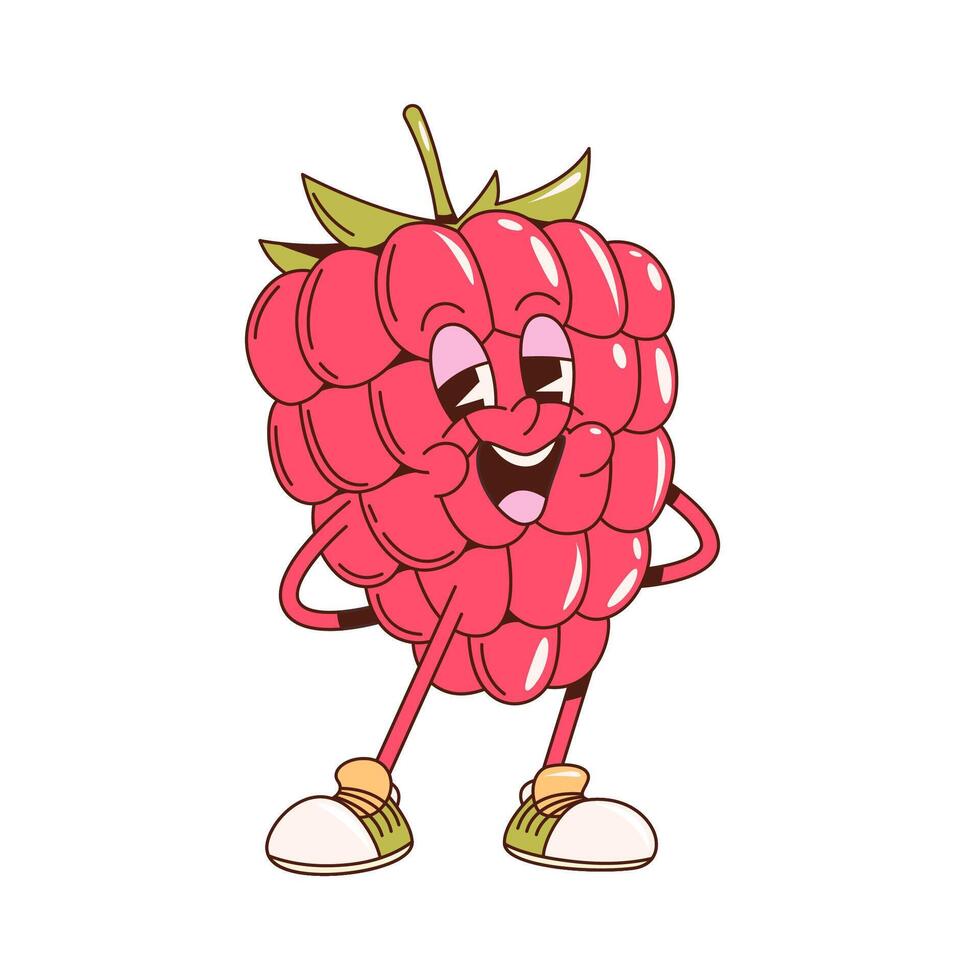 Retro groovy raspberry character with large eyes vector