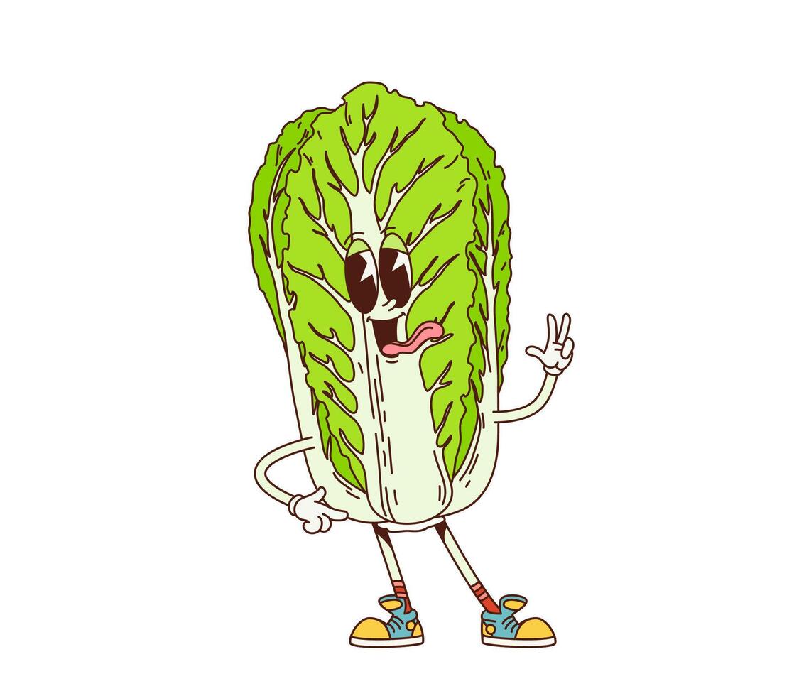 Groovy Chinese cabbage vegetable retro character vector