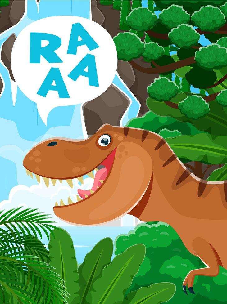 Cartoon prehistoric dinosaur poster T-rex roaring vector