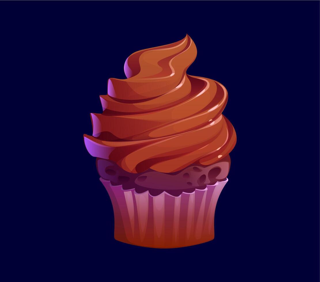 Cartoon chocolate cupcake, confectionery, pastry vector