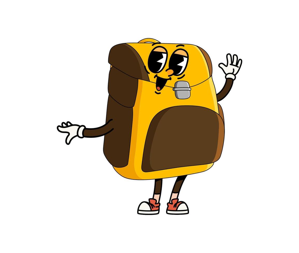 Cartoon groovy school backpack retro character vector