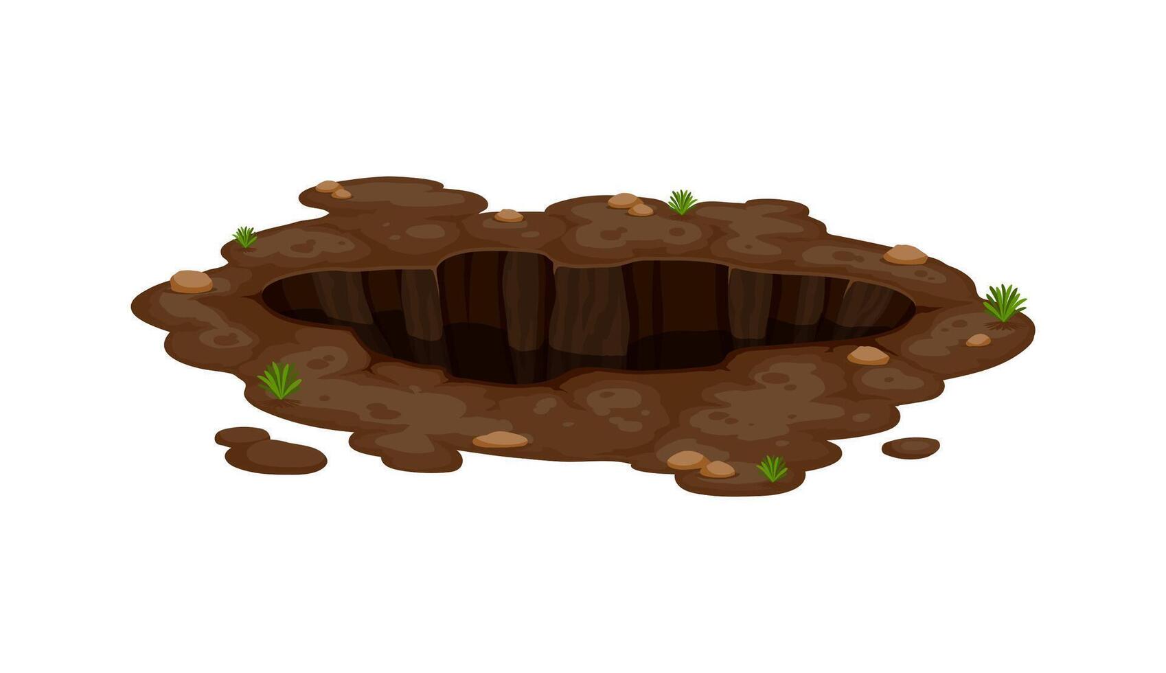 Dirty pit, burrow or deep ground hole with stones vector