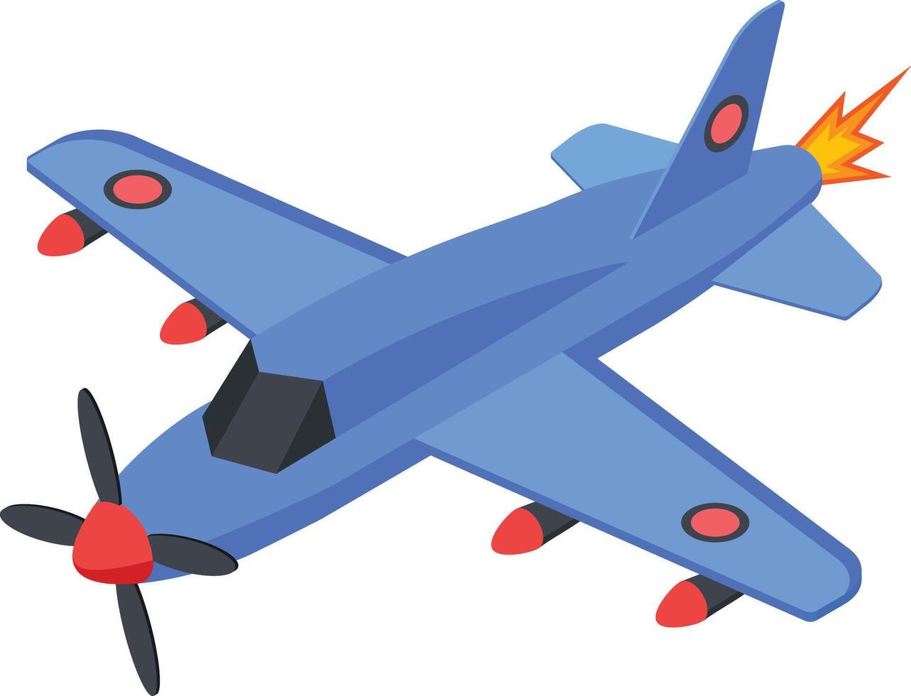 Blue Propeller Airplane with Jet Flames vector
