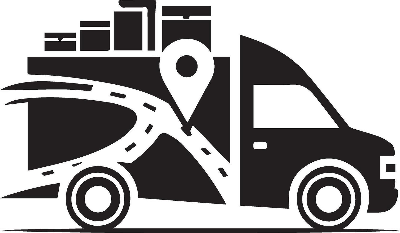 A delivery truck with a stylized route map and pin location 1 vector