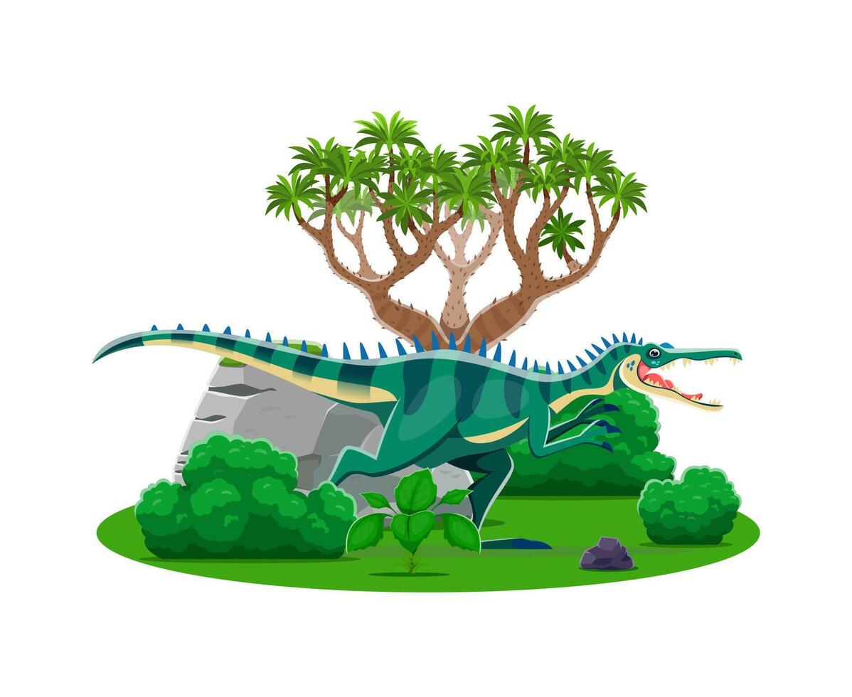 Spinosaurus prehistoric dino character in forest vector