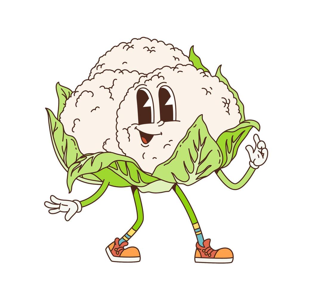 Cartoon groovy cauliflower cabbage character vector