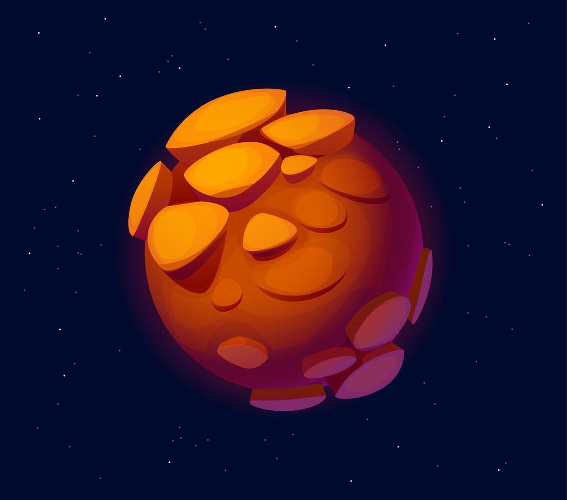 Cartoon orange space planet with rocky protrusions vector