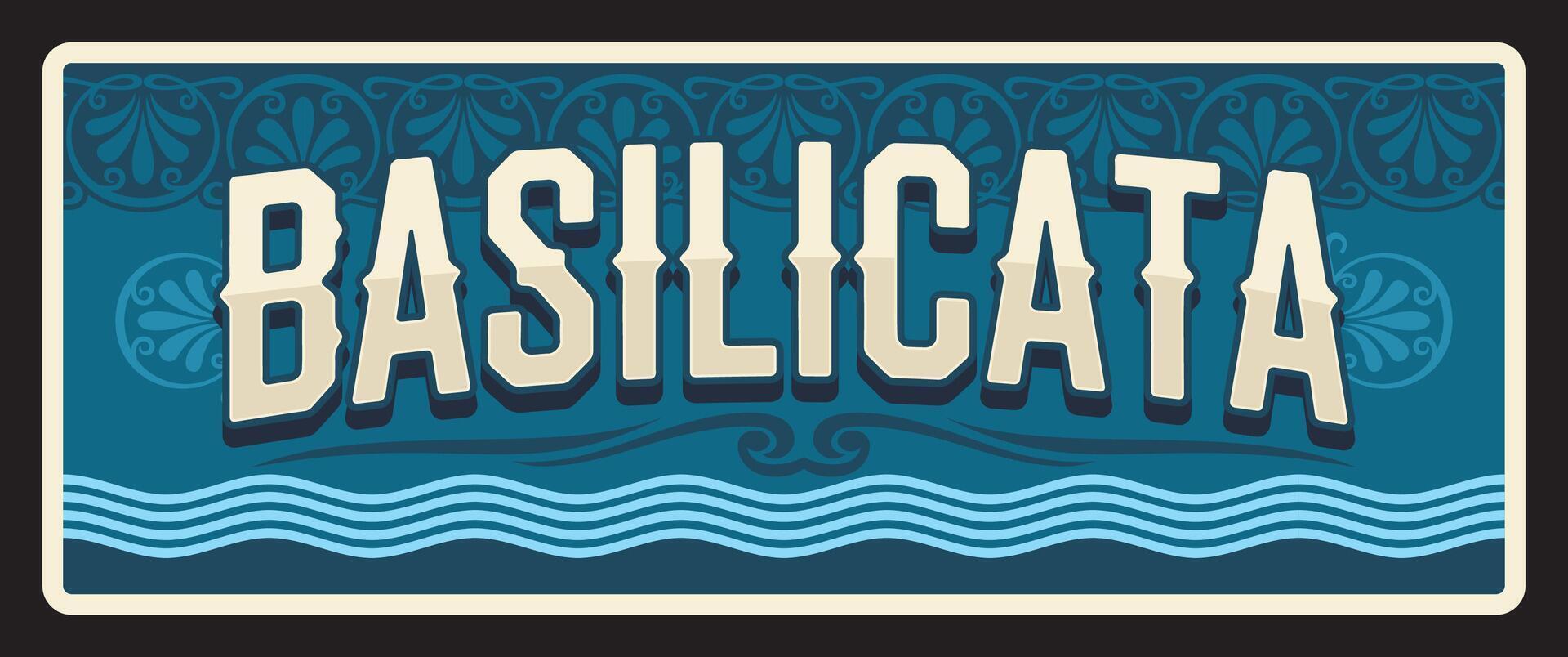 Basilicata Italian retro tin sign, travel plate vector
