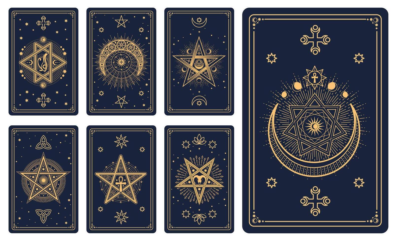 Magic occult Tarot cards, esoteric signs, symbols vector
