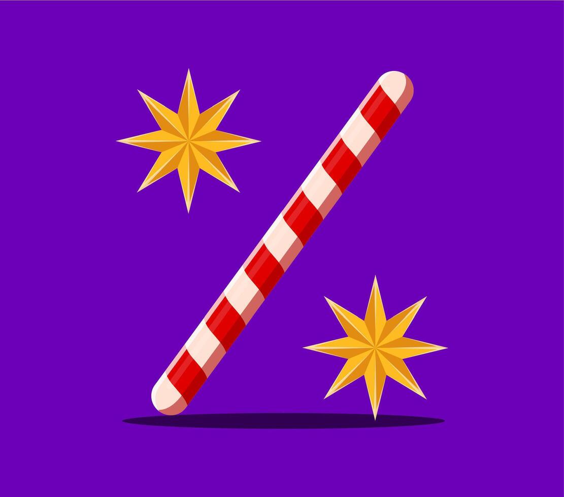 Percent symbol as candy cane with stars, xmas font vector