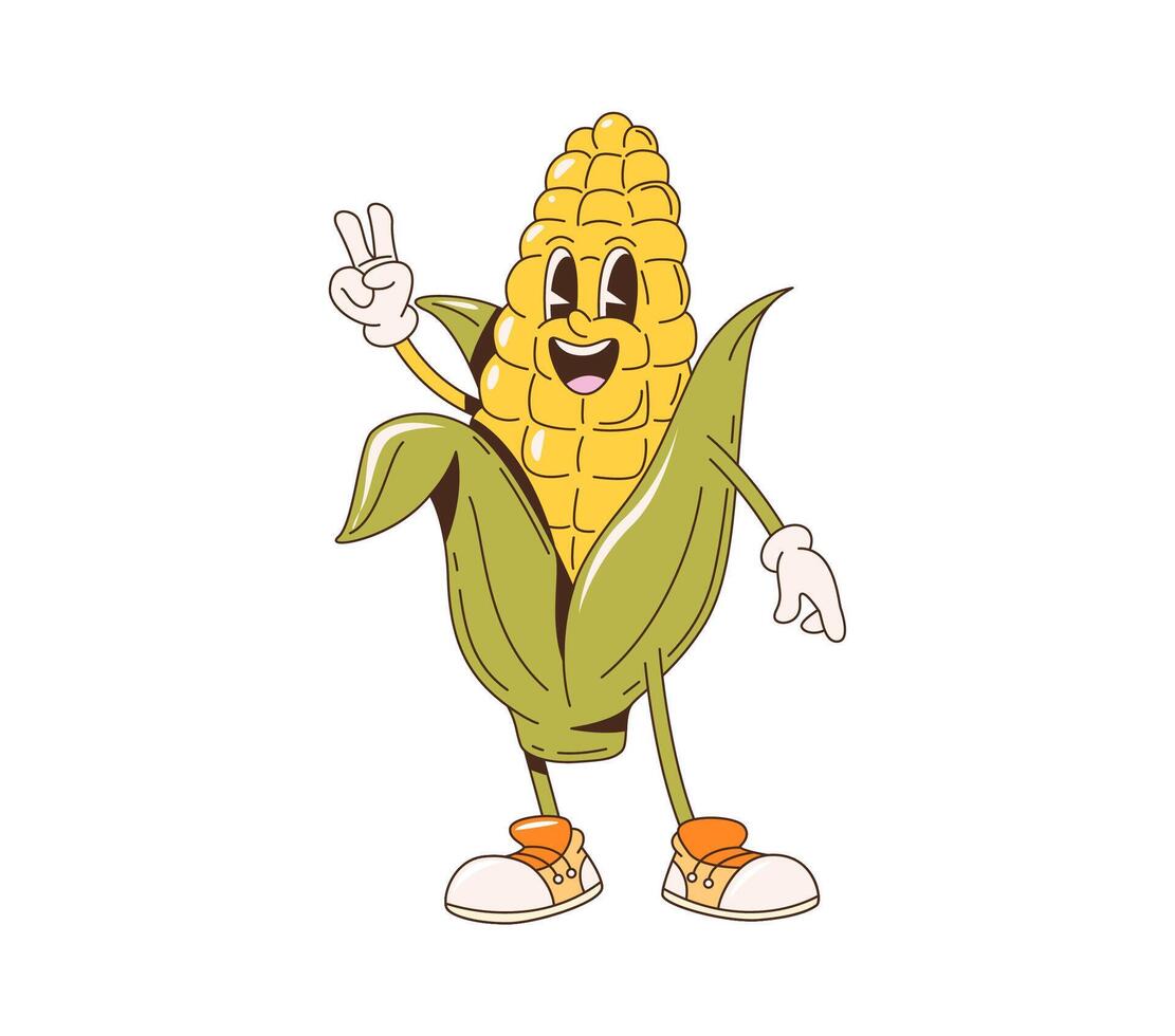 Corn cob bbq barbeque cartoon groovy character vector
