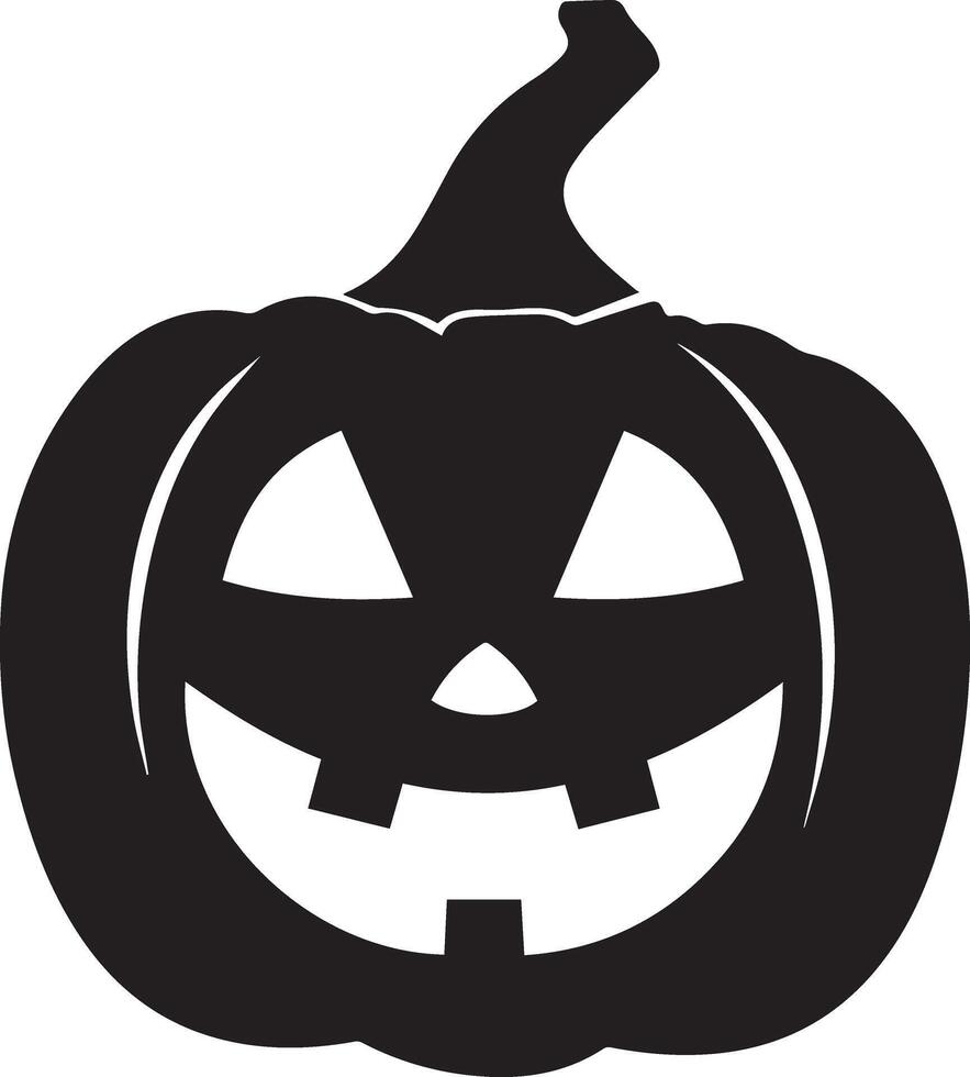 Black Silhouette Icon of a Creepy Scary Smiling Pumpkin Jack O Lantern for Halloween Themed Designs vector