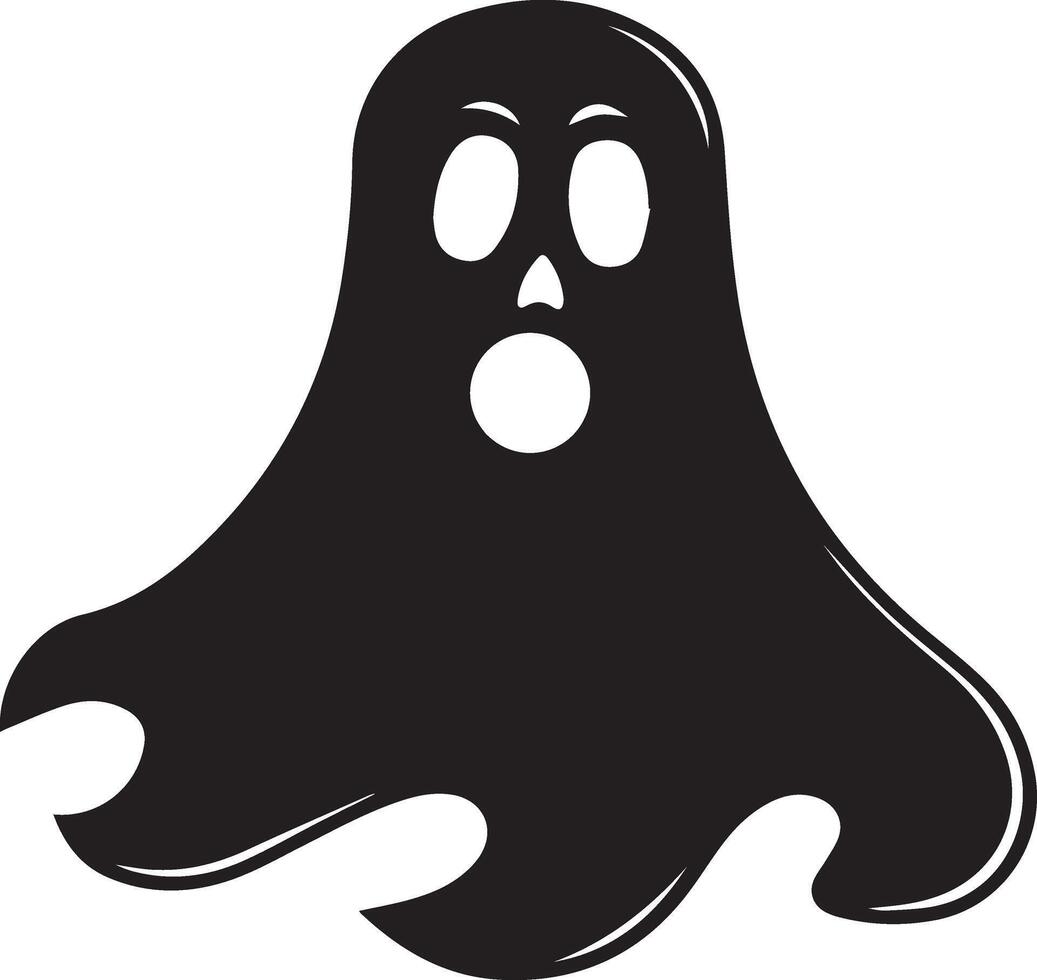 Cute Ghost Boo Icon with Black Silhouette for Halloween Themed Projects and Decorations vector