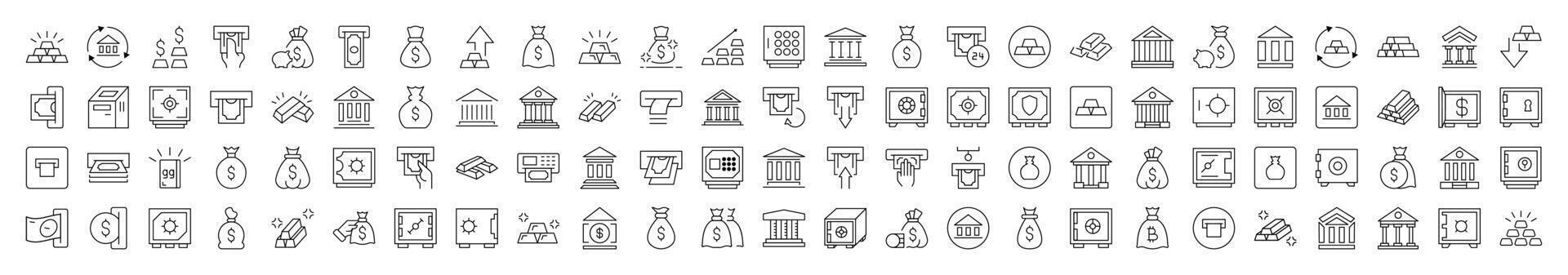 Gold, Bank, Money Bag Outline Simple Linear Image Collection. Editable Stroke. Suitable for Web Sites, Books, Cards, Apps vector
