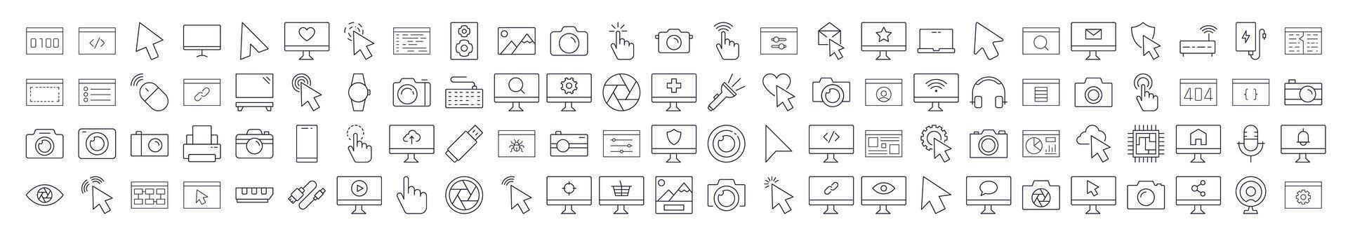 Internet and Computer Interface Set of Thin Icons. Editable Stroke. Suitable for Web Sites, Books, Cards, Apps vector