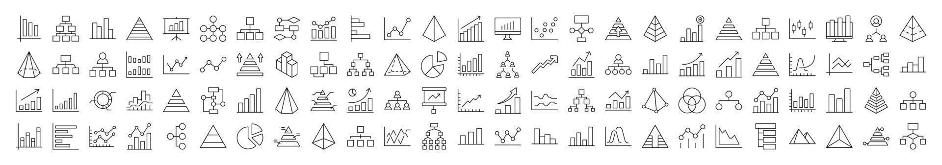 Pie Chart, Hierarchy, Pyramid Thin Icons Collection. Editable Stroke. Suitable for Web Sites, Books, Cards, Apps vector
