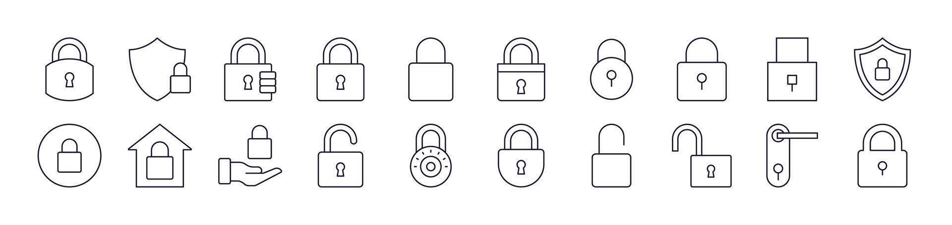 Lock Line Icon Pack. Editable Stroke. Minimalistic Linear Pictogram for Design of Cards, Apps, Banners, Posts vector