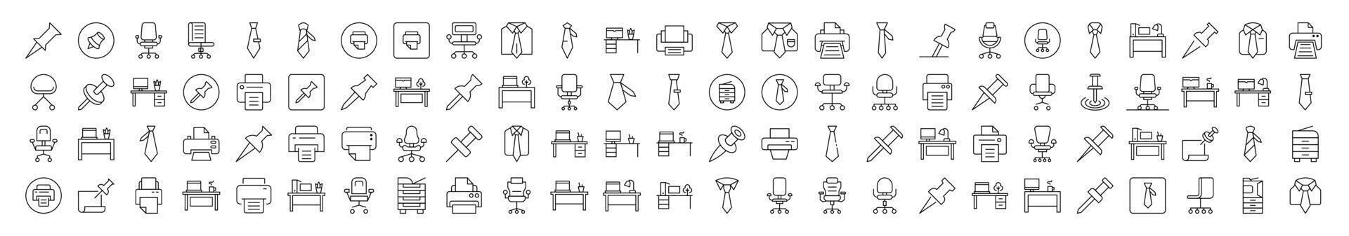 Office Outline Style Icons for Design, Cards, Apps, Social Networks vector