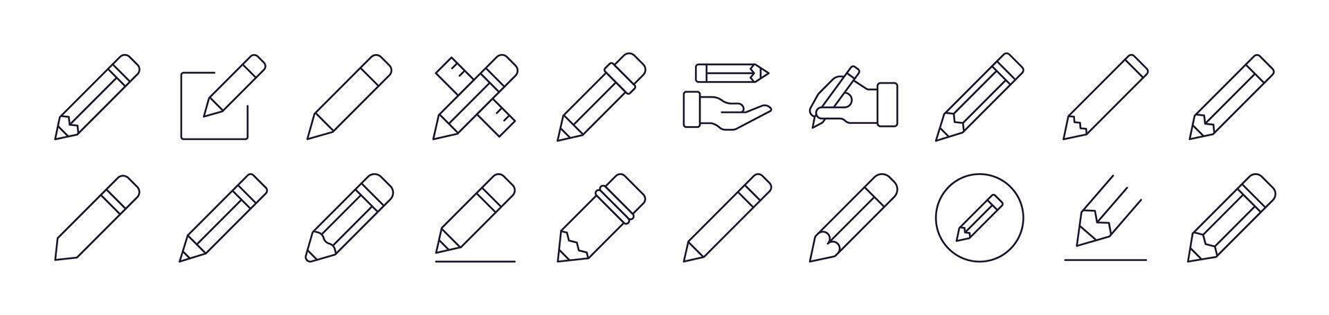 Pen Line Icon Set. Editable Stroke. Minimalistic Linear Pictogram for Design of Cards, Apps, Banners, Posts vector