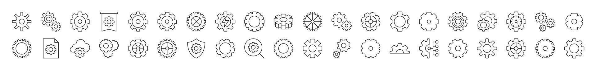 Pack of Mechanism and Settings Related Line Icons. Editable Stroke for Design, Web Sites, Apps, Cards. Contains Linear Images of Gear vector