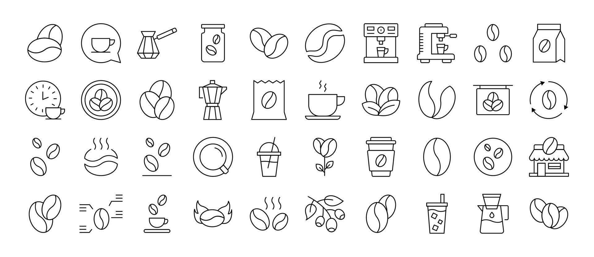 Coffee Outline Web Line Icons Collection. Editable Stroke. Minimalistic Linear Pictogram for Design of Cards, Apps, Banners, Posts vector