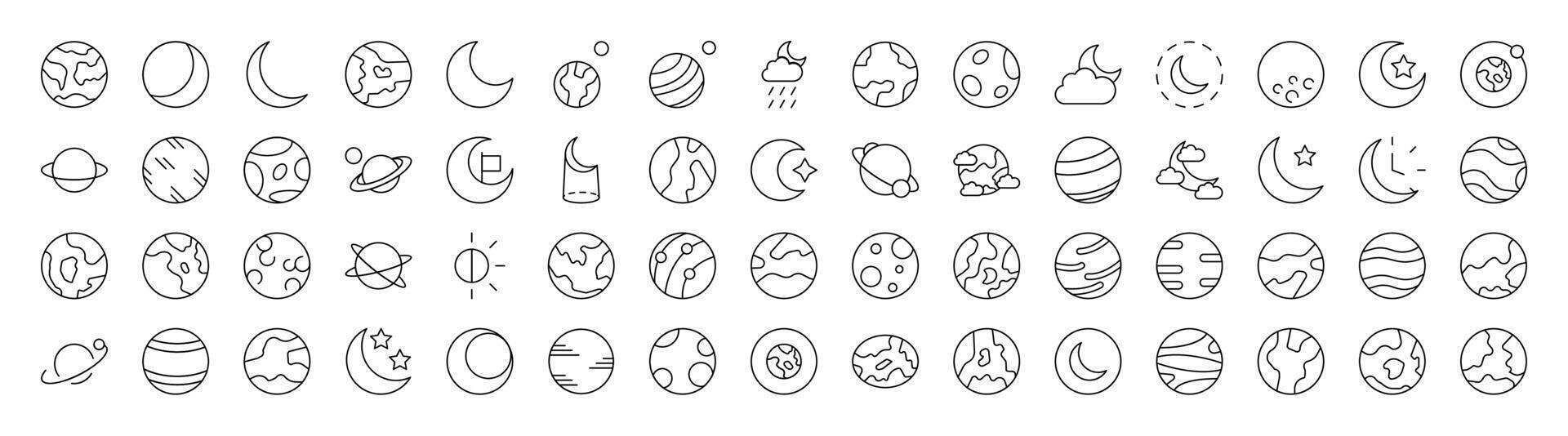 Space Thin Line Icon Set. Editable Stroke. Suitable for Banners, Cards, Social Networks, Apps vector
