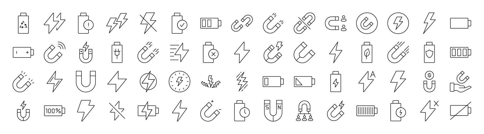 Energy, Battery, Charger Line Icon Collection. Editable Stroke. Minimalistic Linear Pictogram for Design of Cards, Apps, Banners, Posts vector